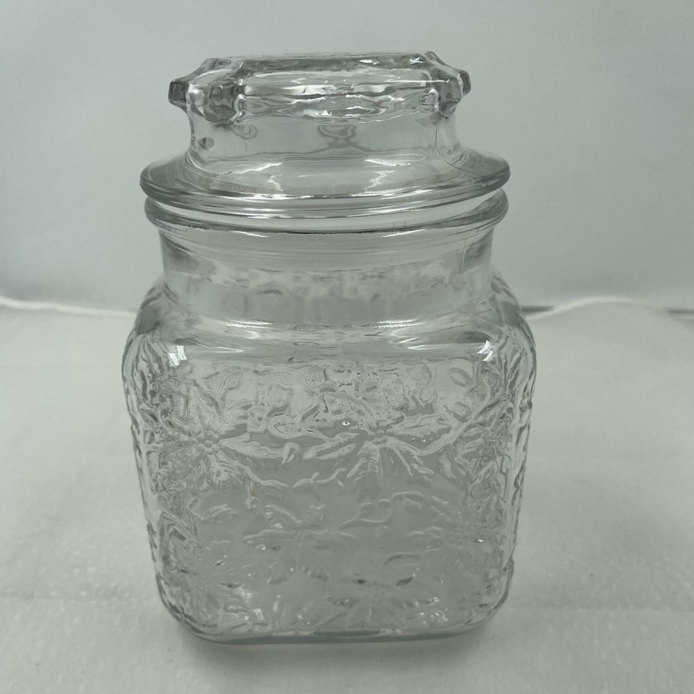 Princess House Fantasia Glass Canister Square Covered Jar With Lid